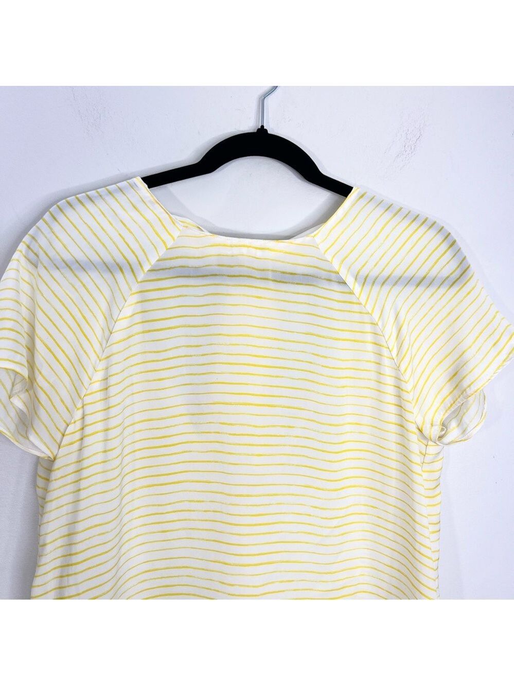 Zara Trafaluc white yellow stripe low open tie back short sleeve boxy top M - Picture 6 of 12